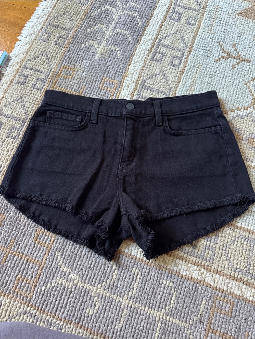 L'AGENCE Black High-Rise Frayed Hem Denim Shorts